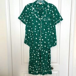 Loft Heart Pajama Set - Green with white and black hearts Size Small